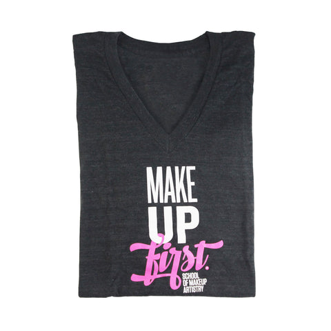 Make Up First Gray T-Shirt - Unisex V-Neck